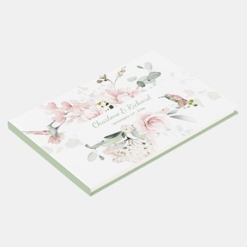 Blush Pink Roses  Hummingbirds  Greenery Floral Guest Book by dmboyce at Zazzle