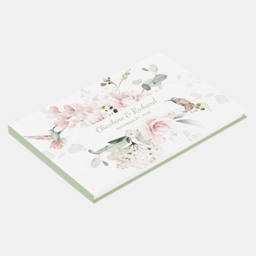 Blush Pink Roses Hummingbirds Greenery Floral Guest Book