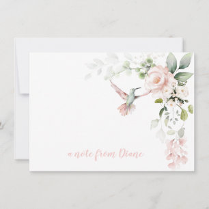 Blush Pink Roses Hummingbirds Greenery Note Card
