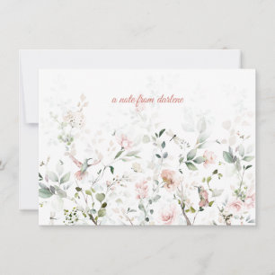 Blush Pink Roses, Hummingbirds, Sage Greenery Note Card