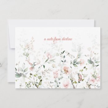 Blush Pink Roses  Hummingbirds  Sage Greenery Note Card by dmboyce at Zazzle