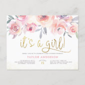 Blush Pink Roses It's A Girl Chic Girl Baby Shower Invitation Postcard (Front)