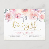 Blush Pink Roses It's A Girl Chic Girl Baby Shower Invitation Postcard