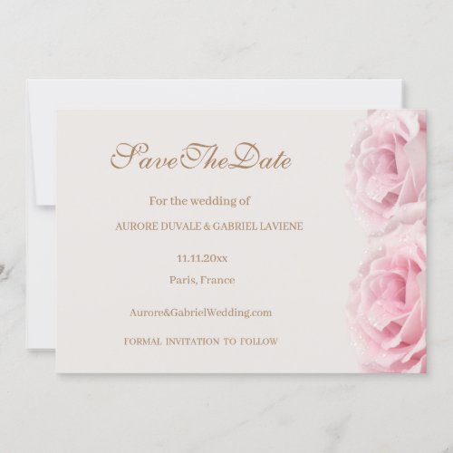 Blush Pink Roses Ivory Gold Save The Date Wedding Invitation