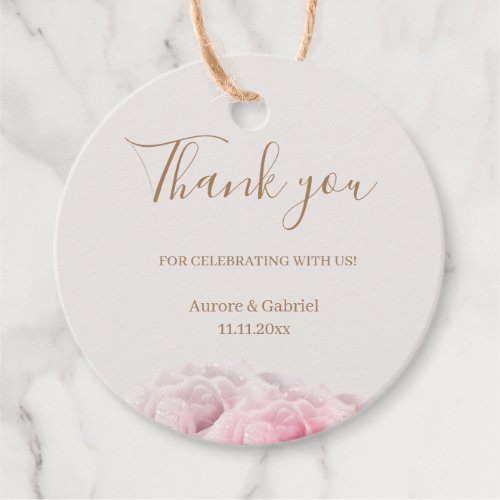 Blush Pink Roses Ivory Gold Thank You Wedding Favor Tags