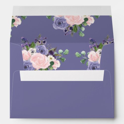 Blush Pink Roses Lavender Purple Floral Wedding Envelope