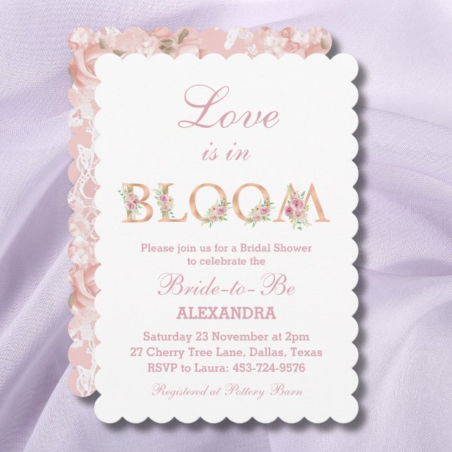 Blush Pink Roses Love is in Bloom Bridal Shower Invitation (Creator Uploaded)