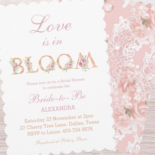 Blush Pink Roses Love is in Bloom Bridal Shower Invitation