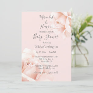 Blush Pink Roses Miracles Do Happen Script Baby Invitation