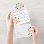 Blush Pink Roses Modern Floral Wedding All In One Invitation (Tearaway)