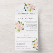 Blush Pink Roses Modern Floral Wedding All In One Invitation (Inside)