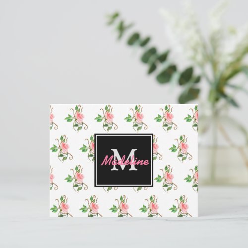 Blush Pink Roses Monogram Postcard