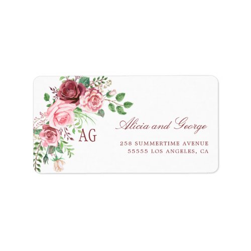 Blush Pink  Roses Monogrammed Wedding Label