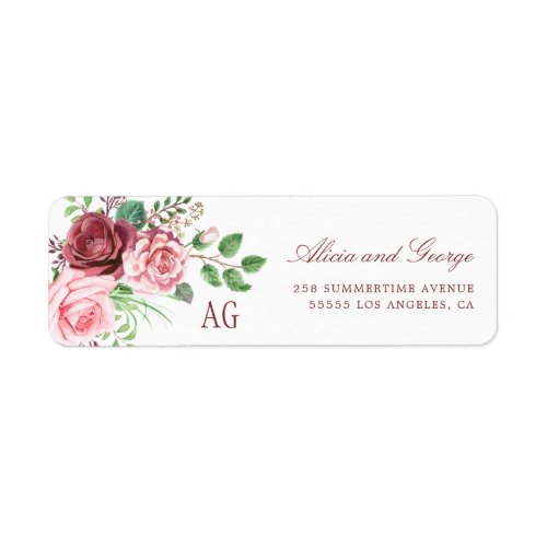 Blush Pink  Roses Monogrammed Wedding Label