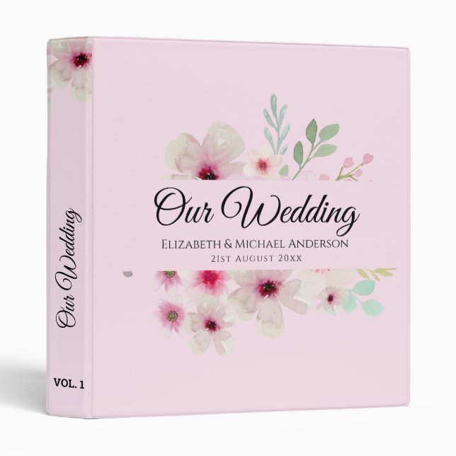 Blush Pink Roses NEWLYWEDS WEDDING Couple 3 Ring Binder (Front/Spine)