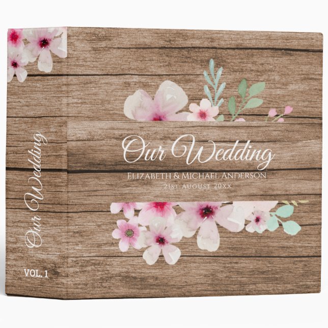 Blush Pink Roses NEWLYWEDS WEDDING Couple 3 Ring Binder (Front/Spine)