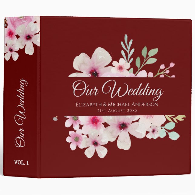 Blush Pink Roses NEWLYWEDS WEDDING Couple 3 Ring Binder (Front/Spine)
