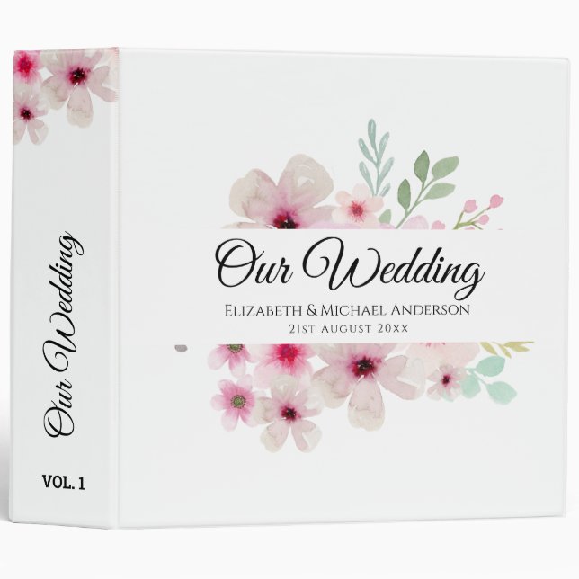 Blush Pink Roses NEWLYWEDS WEDDING Couple 3 Ring Binder (Front/Spine)