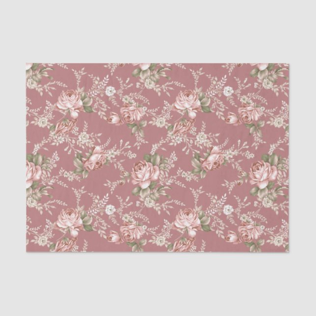 Blush Pink Roses-Old Rose Background Tissue Paper (Front)