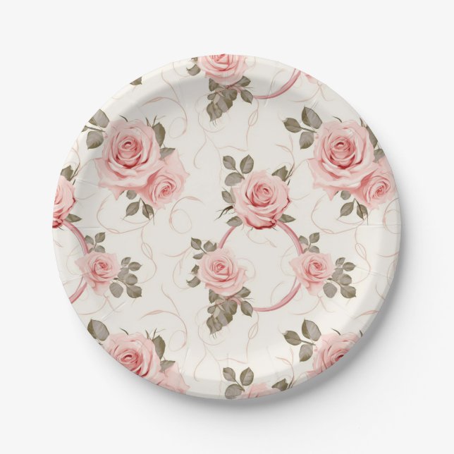 Blush Pink Roses Paper Plates (Front)