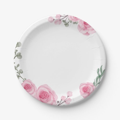 Blush Pink Roses Paper Plates