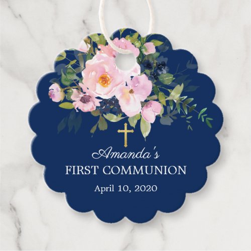 Blush Pink Roses  Peonies First Holy Communion Favor Tags