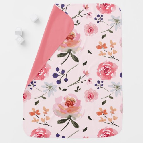 Blush Pink Roses Peonies Watercolor floral pattern Baby Blanket