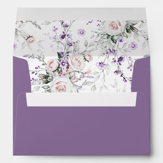 Blush Pink Roses Purple Wildflowers Wedding Envelope