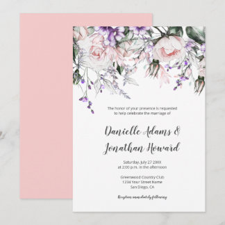 Blush Pink Roses Purple Wildflowers Wedding Invitation