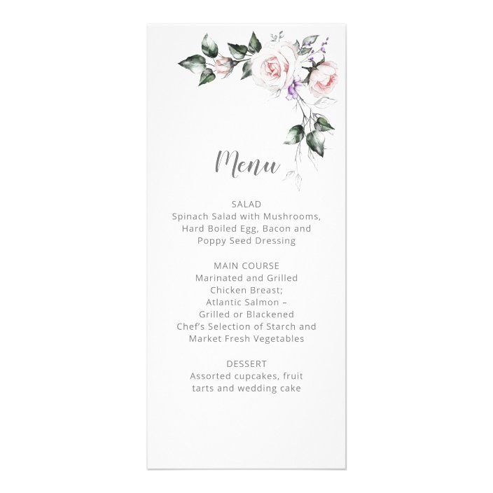 Blush Pink Roses Purple Wildflowers Wedding Menu