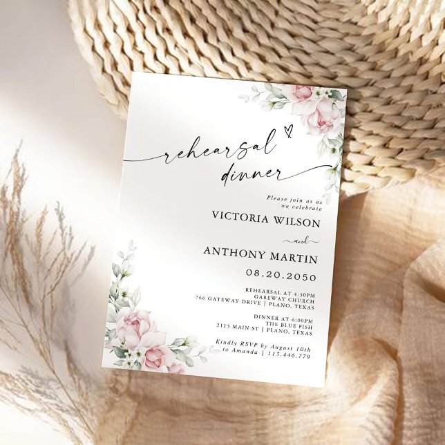 Blush Pink Roses Rehearsal Dinner Invitation (Creator Uploaded)