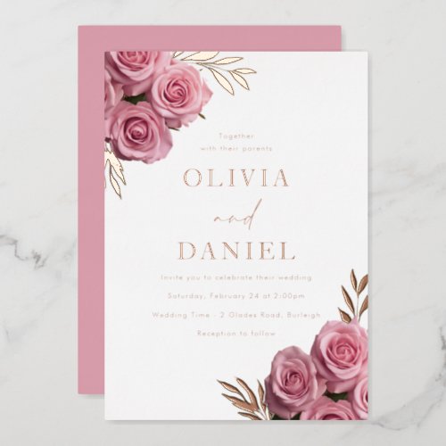 Blush Pink Roses Rose Gold Foil Wedding Foil Invitation