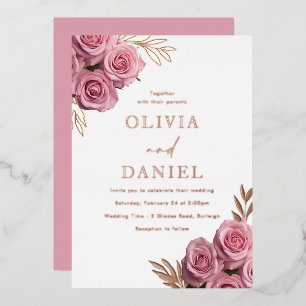 Blush Pink Roses Rose Gold Foil Wedding Invitation
