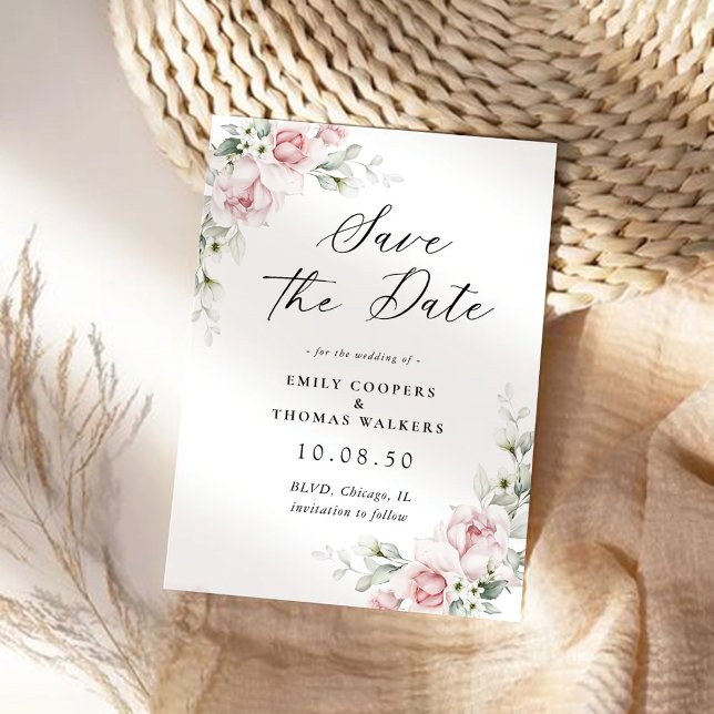 Blush Pink Roses Save The Date Card (Creator Uploaded)