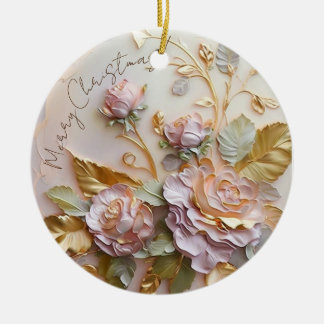 Blush Pink Roses Sculpture Ceramic Ornament