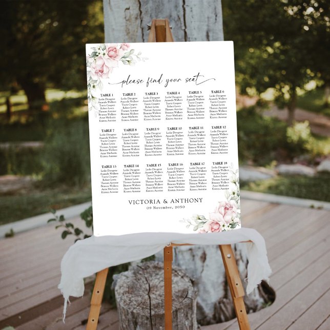Blush Pink Roses Seating Chart Foam Board (Creator Uploaded)