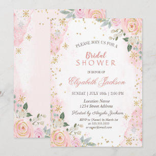 Blush Pink Roses Snowflakes Bridal Shower  Invitation