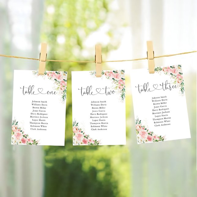 Blush Pink Roses Table Number 3 Seating Chart (Creator Uploaded)