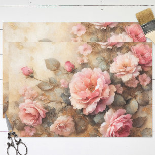 Blush Pink Roses Vintage Decoupage Tissue Paper