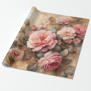 Blush Pink Roses Vintage Decoupage Wrapping Paper