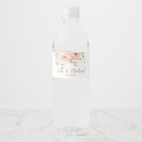 Blush Pink Roses Vintage Floral Wedding Water Bottle Label