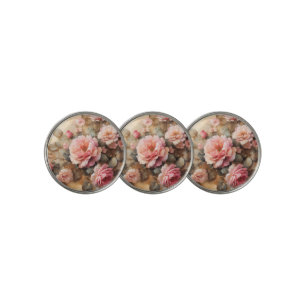 Blush Pink Roses Vintage Painting Golf Ball Marker