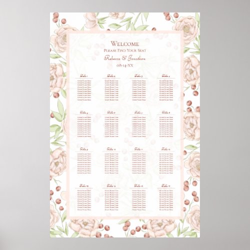 Blush Pink Roses Vintage Wedding Seating Chart