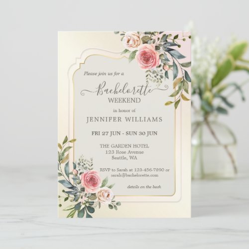 Blush Pink Roses Watercolor Bachelorette Weekend Invitation