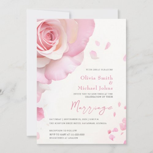Blush pink roses Watercolor Elegant Wedding Invitation
