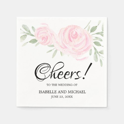 Blush Pink Roses Watercolor Floral Personalized Napkins