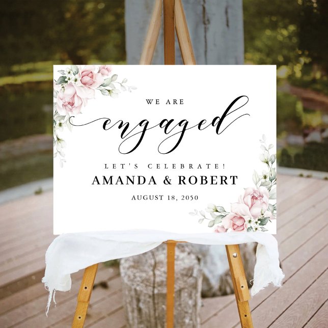 Blush Pink Roses We Are Engaged Foam Board (Creator Uploaded)