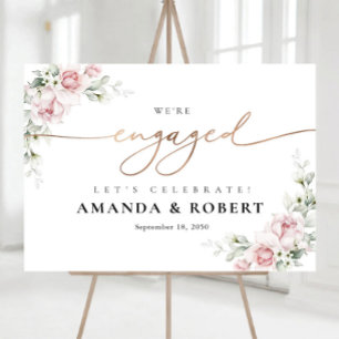 Blush Pink Roses We Are Engaged Foam Board