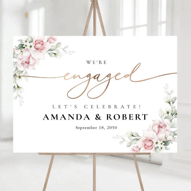 Blush Pink Roses We Are Engaged Foam Board (Creator Uploaded)