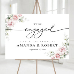 Blush Pink Roses We Are Engaged Foam Board